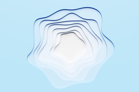 Abstract dynamic shape with blue smooth lines, sides, like a flower on a black isolated background....