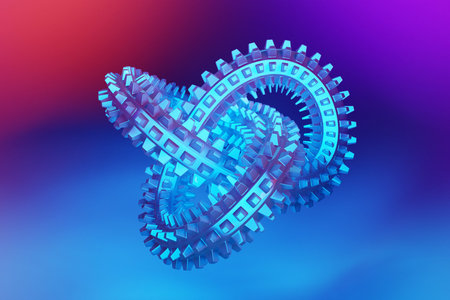 3d illustration abstract monochrome pink volumetric figure covered with crystals on pink and blue...