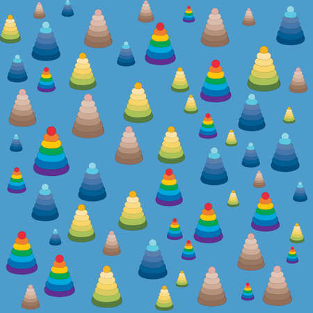 pattern from multi-colored pyramids on a monochrome background. cute toys for little kids pattern, design for kidsのイラスト素材