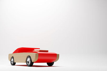 Sports wooden red car racing design on white isolated background. 3d illustration