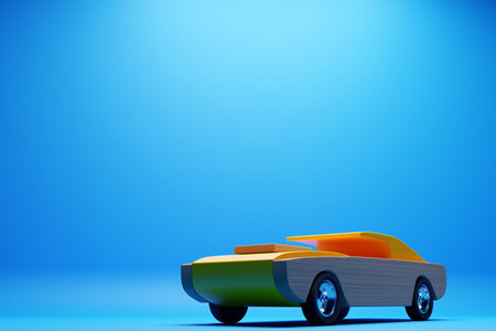 Sports wooden red car racing design on blue isolated background. 3d illustration