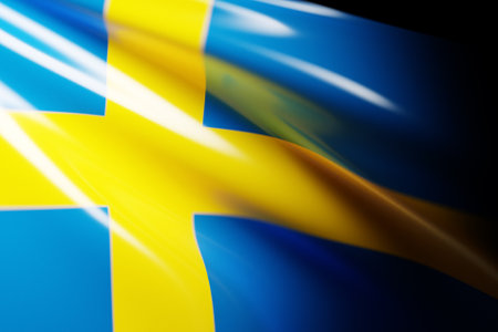 3D illustration of the national waving flag of Sweden. Country symbol.の写真素材