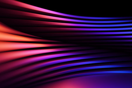 3d illustration of pink and blue glowing color lines, soft focus. Musical line equalizers on black...