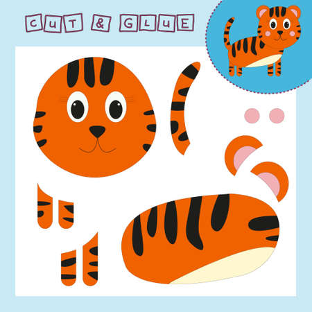 Children's paper puzzle with a pet tiger. Baby education cut and paste applique for preschool age.のイラスト素材