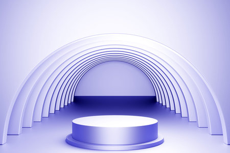 3d illustration of a purple podium on monocrome background. Empty pedestal for award ceremony