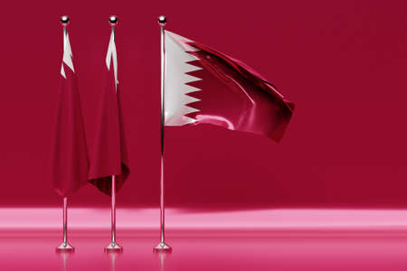 3D illustration of the national flag of Qatar on a metal flagpole fluttering .Country symbol.の写真素材