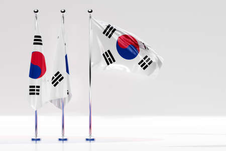 3D illustration of the national flag of South Korea on a metal flagpole fluttering .Country symbol.の写真素材