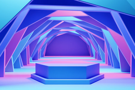 3d illustration of a blue podium on monocrome background. Empty pedestal for award ceremony