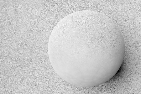 3D rendering. White volumetric sphere covered with decorative plaster. Close-up geometric figure of...