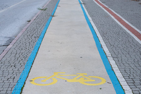 Signs for bike parking only on the roadの写真素材