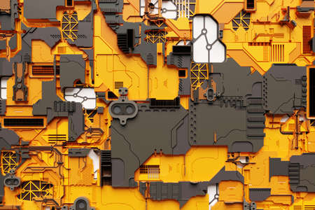 3d illustration of a realistic model of a robot or colorful cyber armor. Close-up equipment for mining crypto-bitcoin; ether. video cards; motherboardsの写真素材