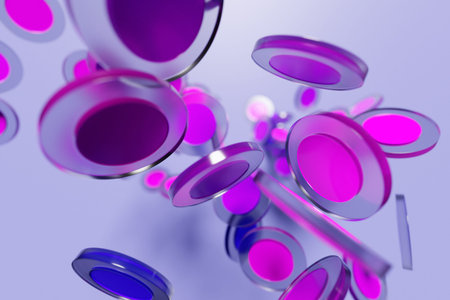 3D illustration pink tablets fly on a purple background. Capsule, drag medicine