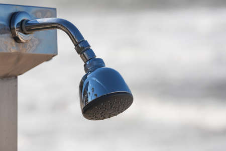 Outdoor shower in the bathroom with marble finish, soft focusの写真素材