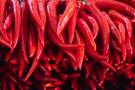 Close-up red vegetable for background, green pepper texture. Red chili peppers form a natural shape....