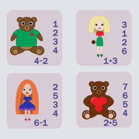 worksheet vector design, task to calculate the answer and connect to the correct number. Logic game for children.のイラスト素材