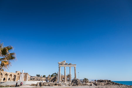 Temple of Apollo at the ancient city of Side in Antalya region on the Mediterranean coast of Turkey.の写真素材