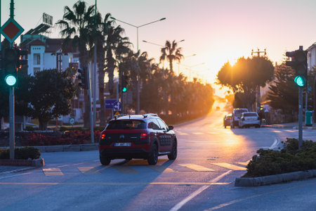 Side, Turkey -January 27, 2022: rd CitroÃ«n C4 Cactus is driving on the street on a sunset against the backdrop of a building, houseのeditorial素材
