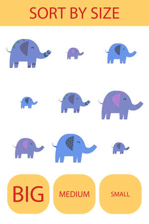 Match the animals elephants by size large, medium and small. Children's educational game.のイラスト素材