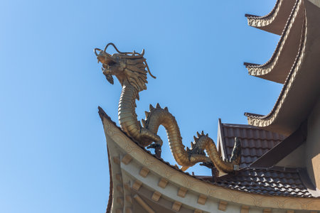 side; Turkey â February 01 2022: Close-up sculpture of a Chinese dragon on the roof of a houseのeditorial素材