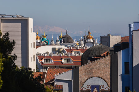 side; Turkey â February 01 2022: general view of the roofs of five-star hotels with domes, sculptures and other expensive attributesのeditorial素材