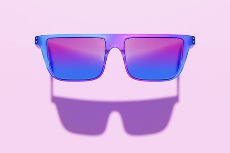 3d illustration of realistic blue-pink sunglasses with shadows on a monocrome backdrop