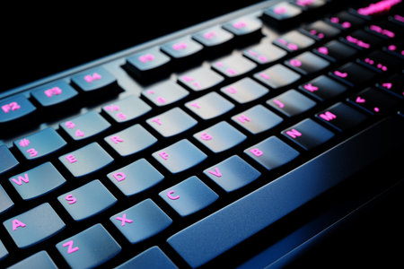 Computer keyboard on black background. 3D rendering of streaming gear and gamer workspace concept