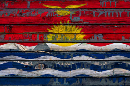 The national flag of Kiribati is painted on uneven boards. country symbol.の写真素材