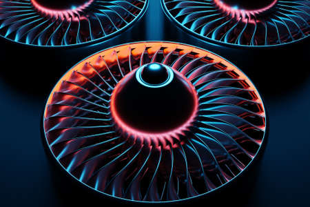 3D illustration of technological circle similar to the burners on a black background. Simple geometric shapesの写真素材