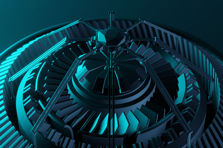 Part of rocket on the turbine on monocrome background, 3d illustration.futuristic part of a...