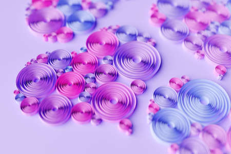 3D illustration of a volumetric multicolored heart made of circle on a blue background. Origimi crafts. Valentine Greeting Conceptの写真素材