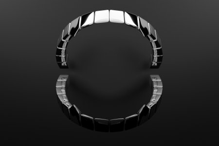 3d illustration silver open jaw on a black background. Removable jawの写真素材