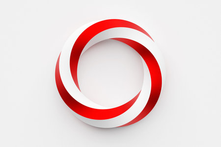 3D illustration of a red and white torus. Fantastic cell. simple geometric shapes