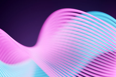 3d illustration of geometric pink and blue wave surface. Pattern of simple geometric shapes