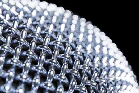 3d illustration close-up of a metal microphone on a black backgroundの写真素材