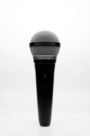 microphone, round shape model, realistic 3d illustration. music award, karaoke, radio and recording studio sound equipmentの写真素材