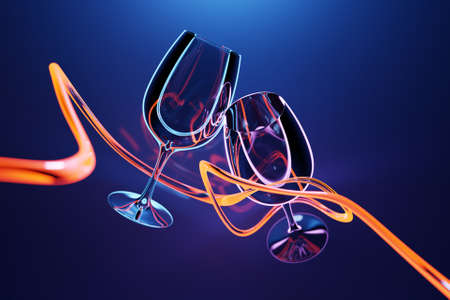 Illustration 3d glass for vine on a black background. realistic illustration of a pair of glasses for strong alcoholの写真素材