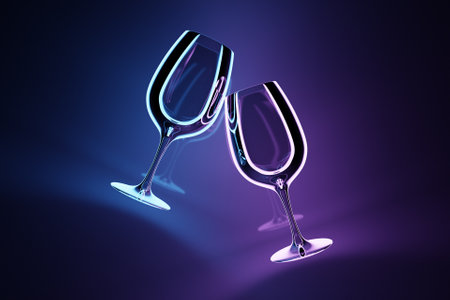 Illustration 3d glass for vine on a black background. realistic illustration of a pair of glasses for strong alcoholの写真素材