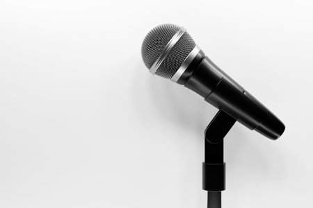 microphone, round shape model o neon background, realistic 3d illustration. music award, karaoke,...