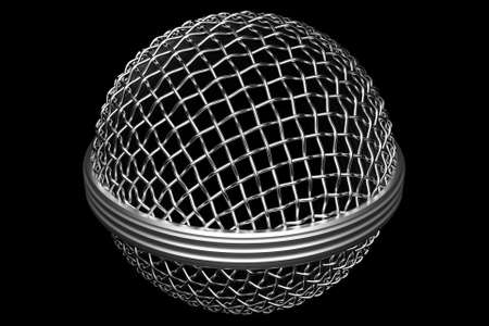 3d illustration close-up of a metal microphone on a black backgroundの写真素材