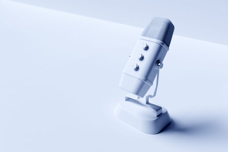 Retro microphone with background and copy space on white background