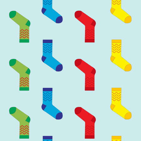 Pattern of vector colorful socks on a blue backgroundのイラスト素材