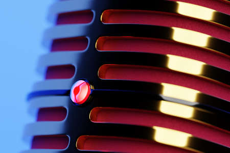 3D illustration, close up of the retro style microphone in party or concert on pink backgroundの写真素材