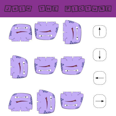 Line up the directions of the monsters. Educational children's game, worksheet for activities with children, vector illustrationのイラスト素材