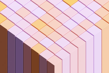 3d illustration of a stereo pink and orange stripe. Geometric stripes similar to waves. Abstract...