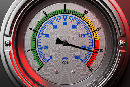 Round temperature gauge isolated on a white background. Circular barometer or indicator template. 3d...