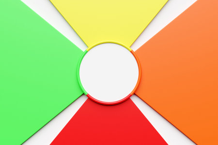 3d illustration white empty circle for design and colorful fields nearby