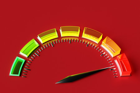 3d illustration round control panel icon. High risk concept on speedometer. credit rating scale
