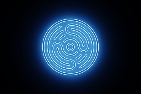 3D rendering abstract blue round fractal, portal. Colorful round spiral.