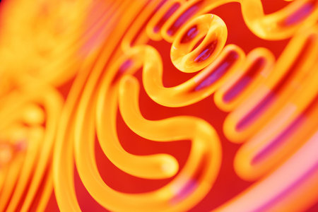 3D rendering abstract orange round fractal, portal. Colorful round spiral.