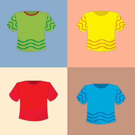 Set of colorful t-shirts with wavy stripes on a colored backgroundのイラスト素材